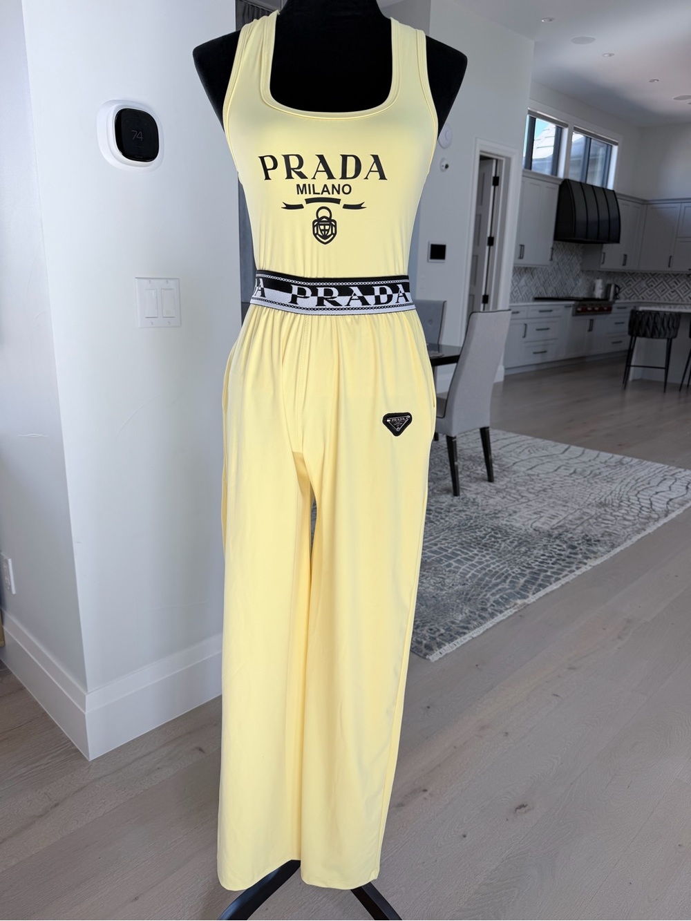 PRADA Yellow Wide-Leg Pants and matching top lounge comfy set size M - Picture 11 of 13